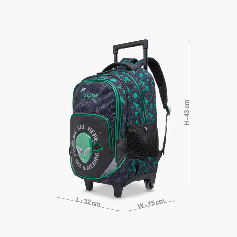 LIFESTYLE Alien Print 17-inch Trolley Backpack with Retractable Handle and Zip Closure - 32x15x43 cms